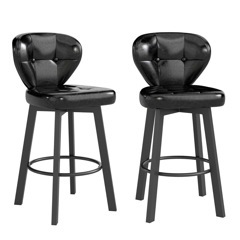 Black Swivel Bar Stool with Backrest and Footrest