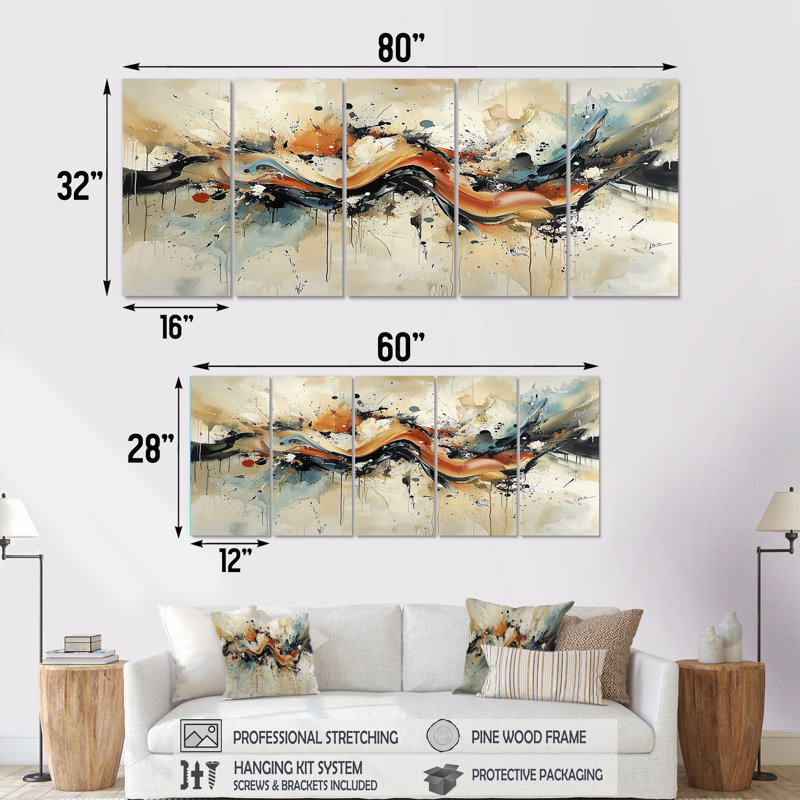 Damen - réalisme abstrait, art mural moderne, H 28 po x l 60 po, 5