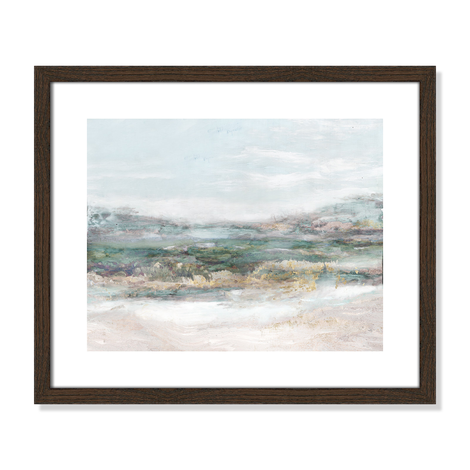 Dazzling by Matina Theodosiou - Painting Print on Canvas, White, 16" H x 19" W x 0.75" D, Walnut Wood Grain Framed Paper