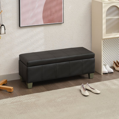 Demingo 41" Wide Rectangle Upholstered Faux Leather  Storage Ottoman
