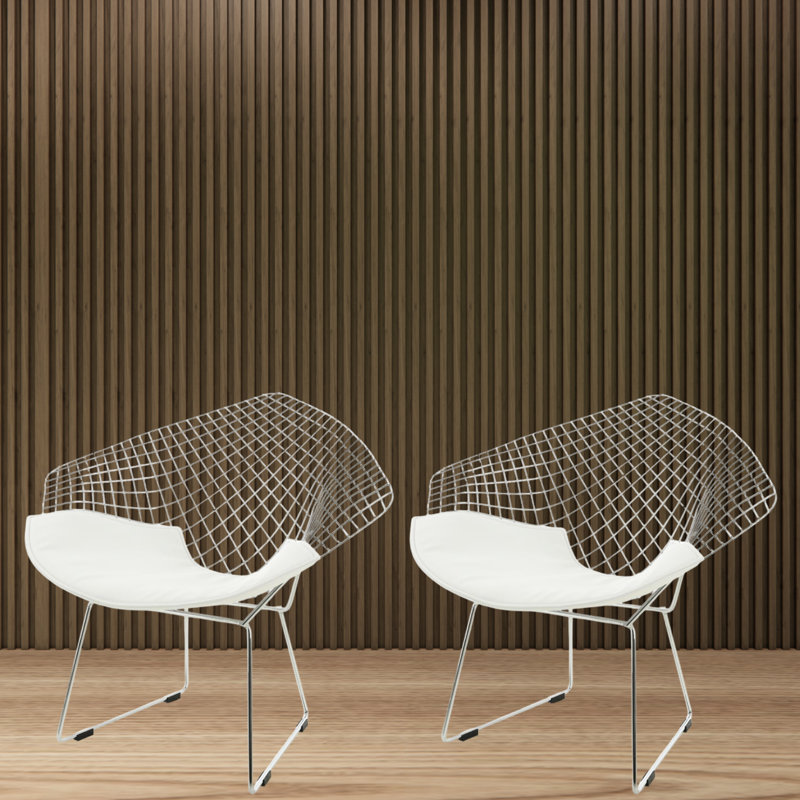 Ensemble de chaises longues modernes en fil de fer avec coussin de siège en similicuir