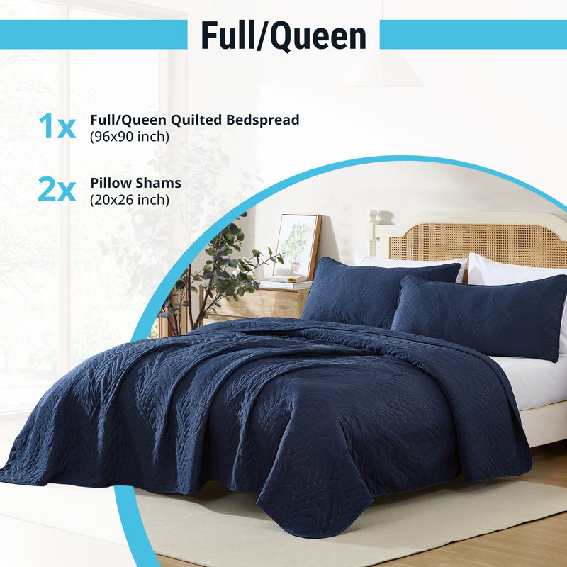 HLC.ME Weston - 3 Piece Quilt Set, Lightweight Bedspread Coverlet Set, Queen Quilt +2 Standard Pillow Shams , Navy Blue