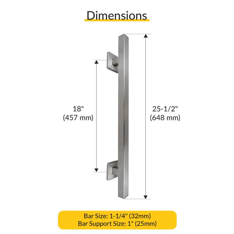 Straight Square Grab Bar, Mounting Center To Center, Matte Black Finish, Brushed Stainless Steel
