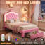 Warmth Single Bed Frame Kids Bed With LED, PU Upholstered Bed With Drawer And Adjustable Height Headboard, Platform Bed Frame With Solid Wood Slats, Easy Assembly-1888486688-1888486690