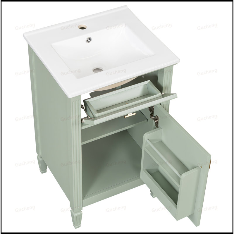 Petit meuble-lavabo à tablette ajustable 20 "avec lavabo, Light Green