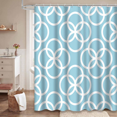 Blue Geometric Ornament Abstract Navy Shower Curtain with 12 Hooks