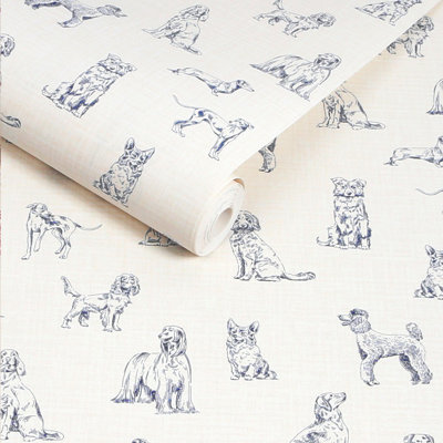 Joules Sketched Dogs Cream/Blue Wallpaper