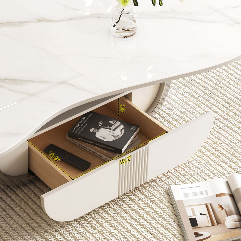 Table basse Butterfly avec plateau en pierre frittée, Gris / Blanc
