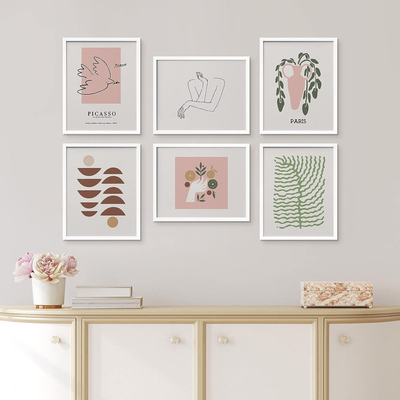 «Matisse Bird & Wild Plant», 6 pièces par Pablo Picasso, H 14 po x l 11 po x P 1 po, Cadre blanc