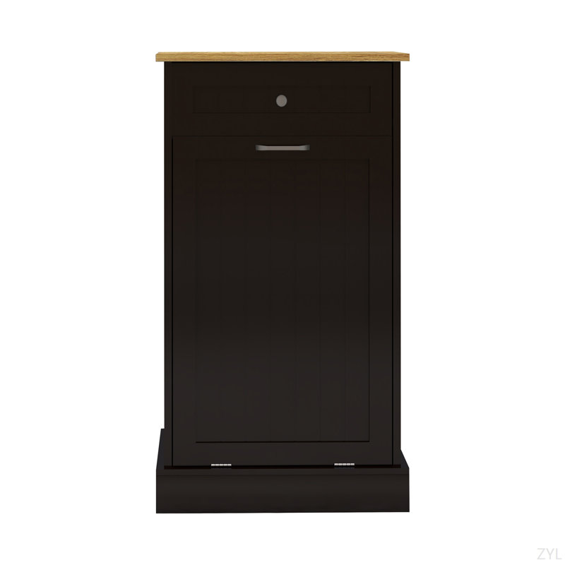 Armoire poubelle de cuisine inclinable à un tiroir et à un compartiment - Noir, Noir mat