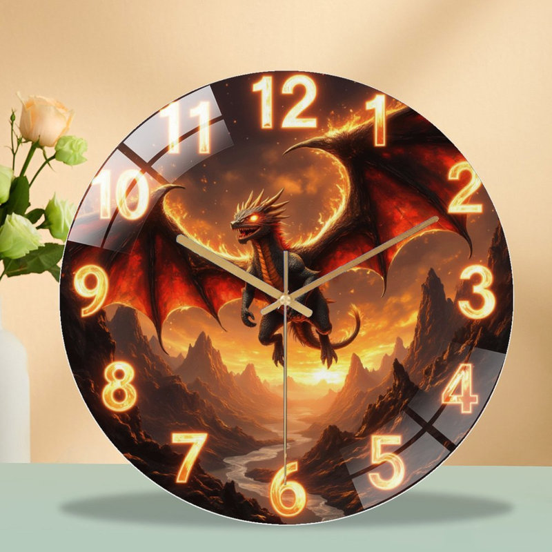 Horloge murale fantaisie dragon pour décoration intérieure - Horloge murale 12 po