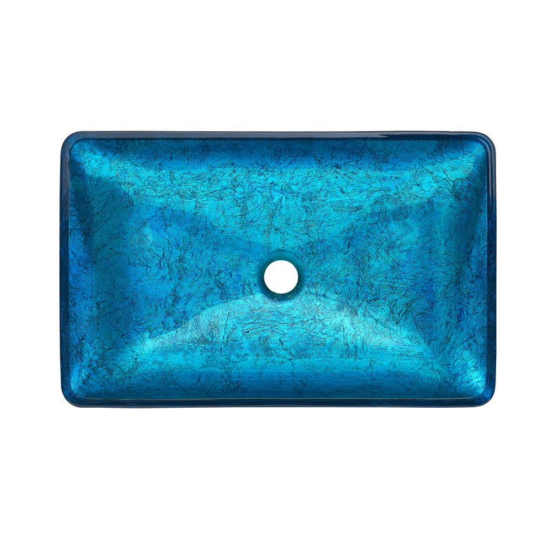 Cascade Rectangular Glass Vessel Sink with Faucet, Ocean Blue, Ocean Blue