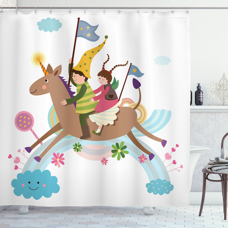 East Urban Home Donkey Shower Curtain Cartoon Composition Multicolor, 70"H x 69"W