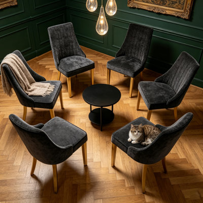 Set of 6 Dining Chairs, Chenille Upholstered Kitchen Chairs with Thick Padded Seat & Metal Legs, Comfortable Modern Accent Chairs for Dining Room, Cafe, and Home Office