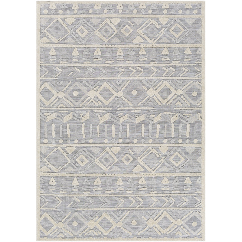 Tapis tissé à la machine gris/ivoire Margaux, Rectangle 6 pi 7 po x 9 pi