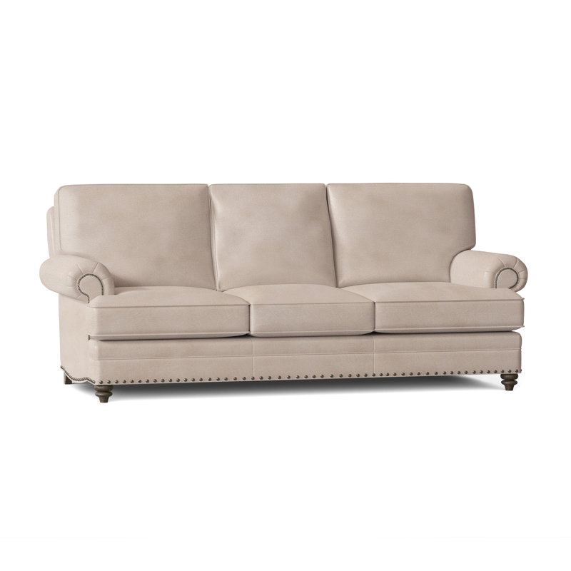 Carrado Leather Sofa, Gunmetal, Cobblestone, Rio Mineral Genuine Leather