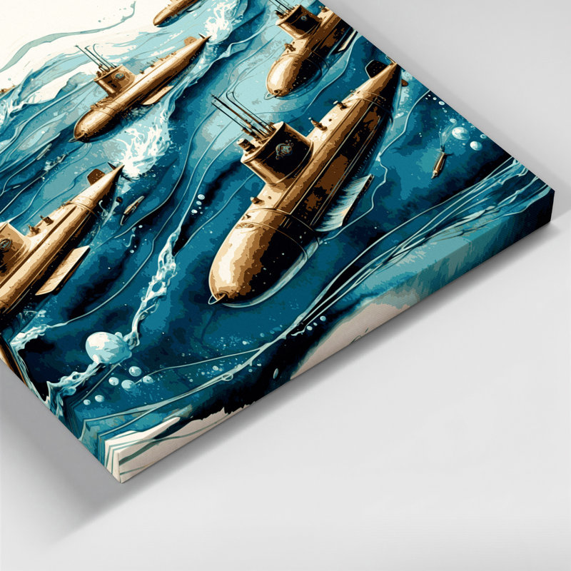Nautique sous-marins gris, art mural sur toile, H 12 po x l 18 po