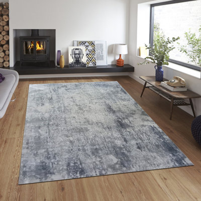Tapis bleu en polyester Halyn