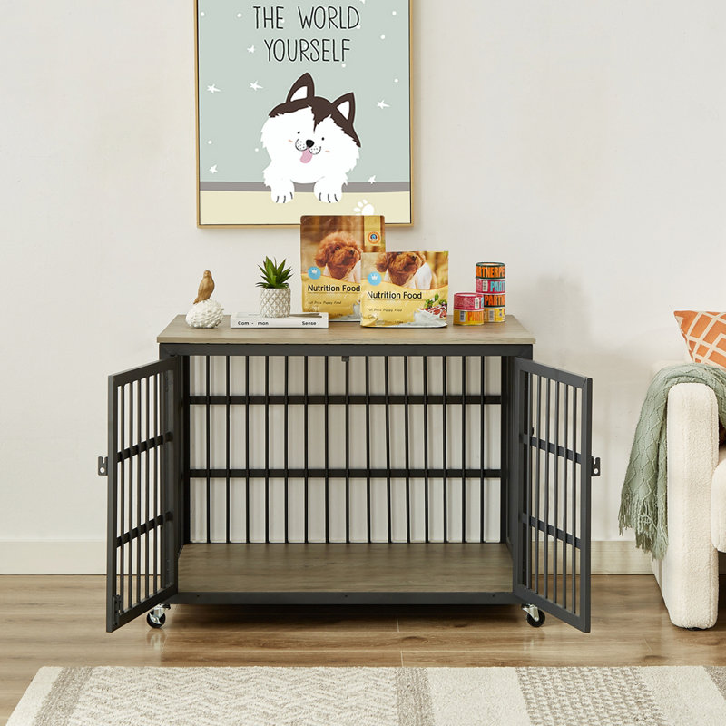 Dennia Pet Crate, Gray, 30.2" H x 27.7" W x 38.4" L
