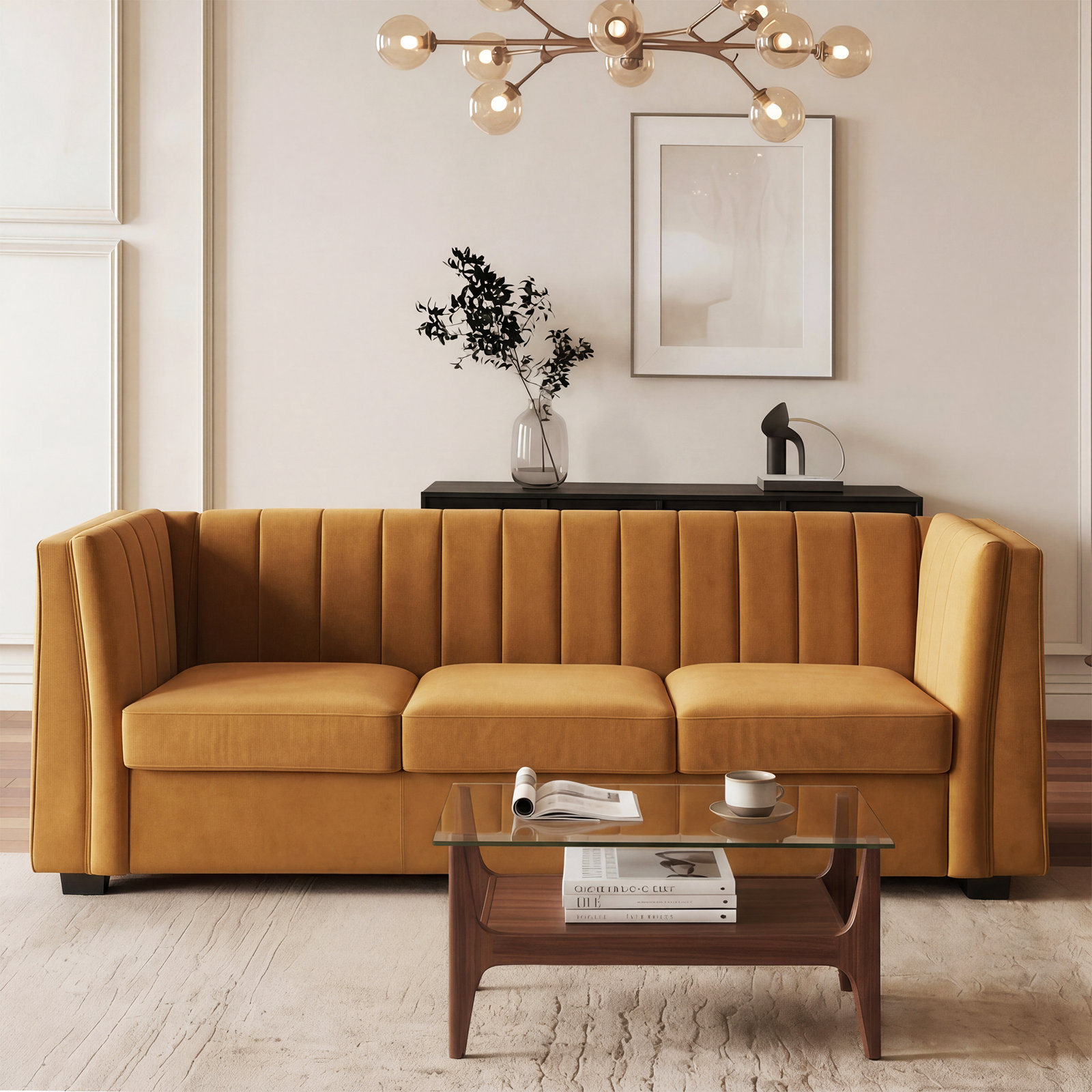89" Velvet Sofa, Ginger Velvet