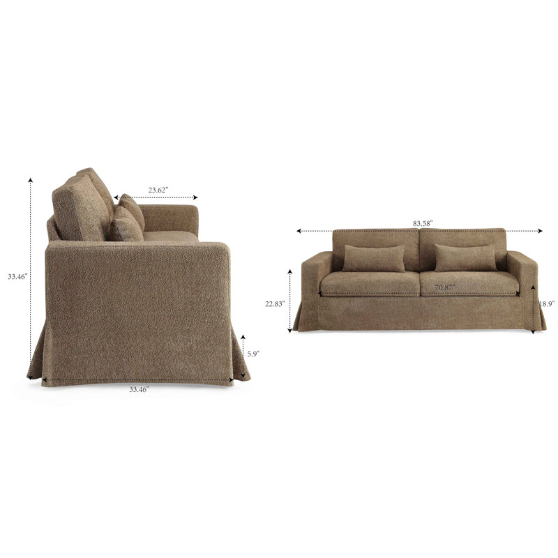 Brenda 213.1Cm Square Arms Sofa, Camel Boucle