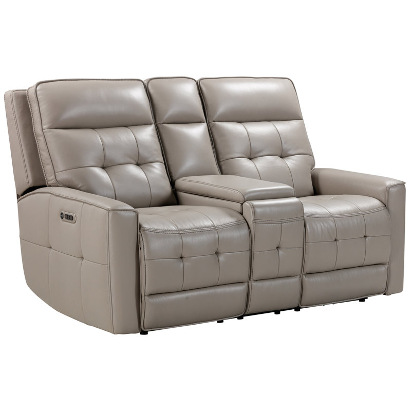 Alvern Power Reclining Zero Gravity Console Loveseat, Gray Genuine Leather