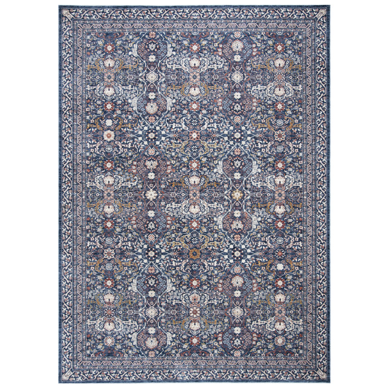 Tapis bleu marine en polyester tissé à la machine Ralph Lauren Belvoir, Rectangle 9 pi 9 po x 13 pi