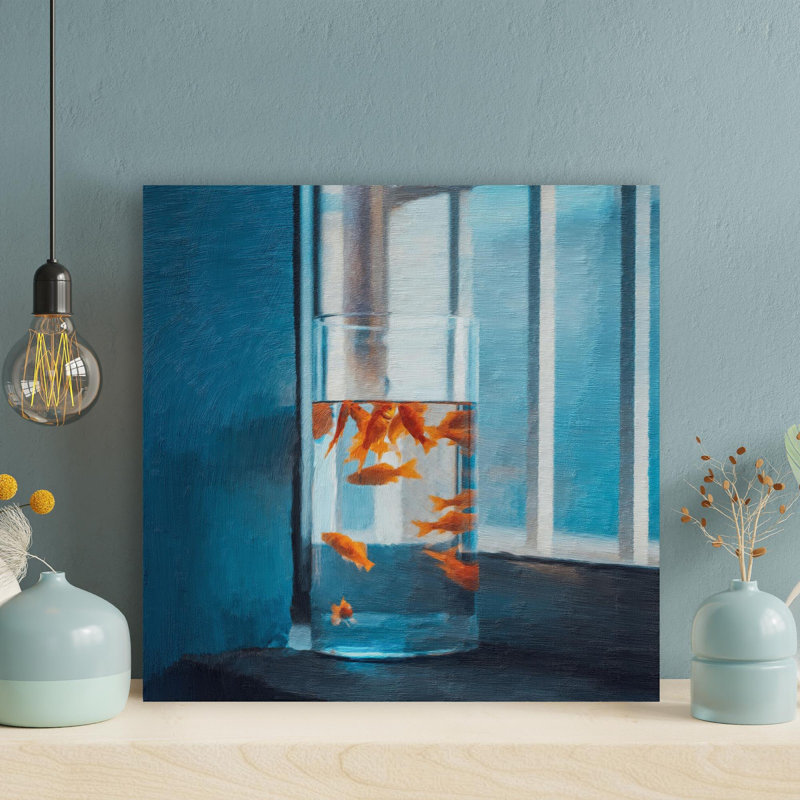 School of Fish - peinture sur toile tendue, H 16 po x l 16 po