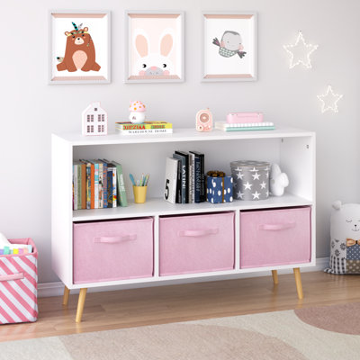 Kids Bookcase With Collapsible Fabric Drawers, Children