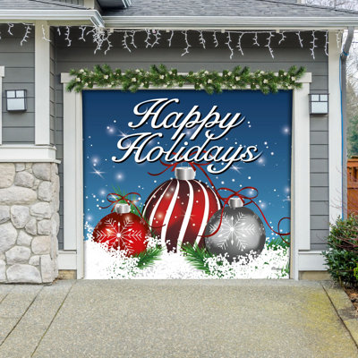 7' X 8' Ornaments In Snow Garage Door Banner - Christmas Holiday Outdoor Decorations