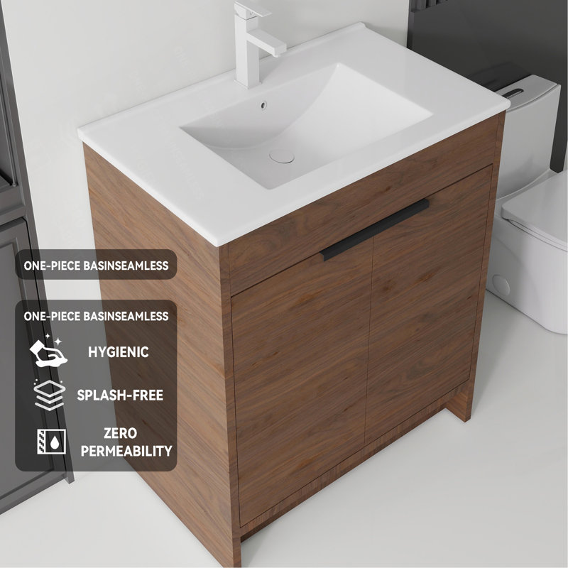 Meuble-lavabo autoportant 36 po avec lavabo 36 po, tiroir en céramique, contreplaqué, Brown