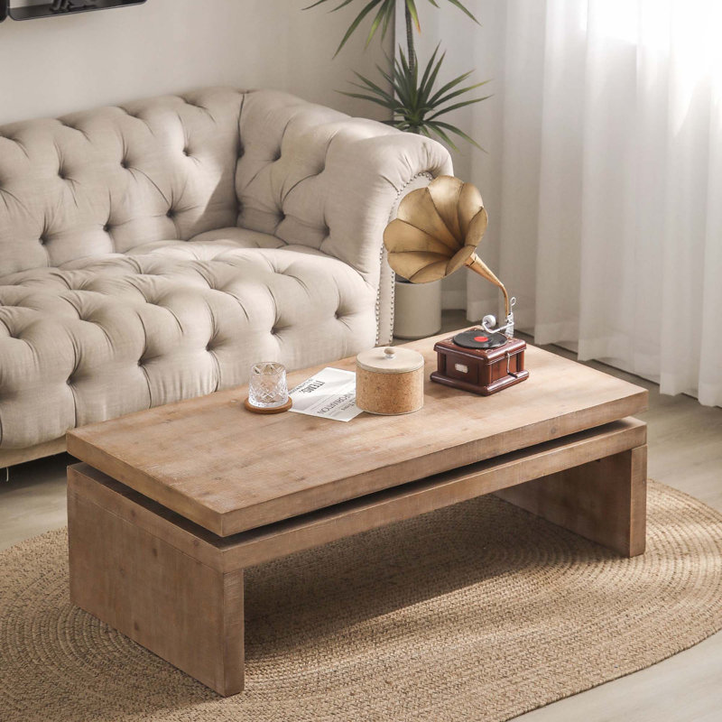 Modern Rustic Wood Coffee Table – Rectangular Living Room Centre Table With Floating Top Design