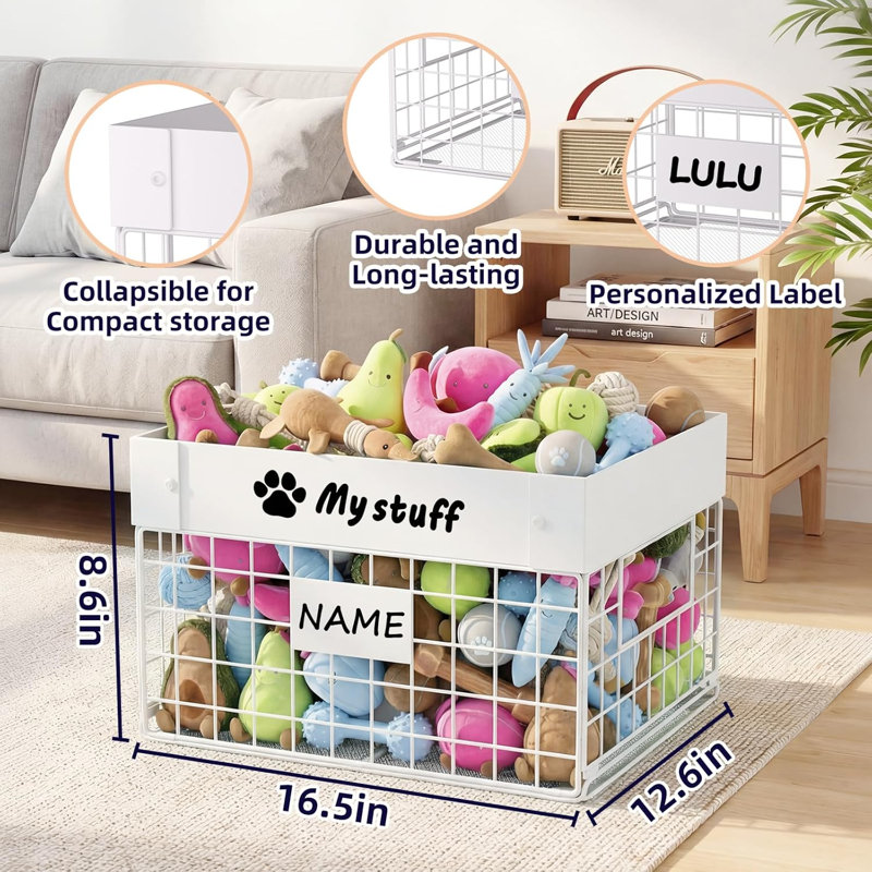 Indestructible Large Dog Toy Basket, Chew-Proof Medium Toy Bin For Dogs, Pet Toy Bin Dog Metal Basket For Toys, Puppy Toy Storage Organizer Blankets, Toy Box For Living Room Area