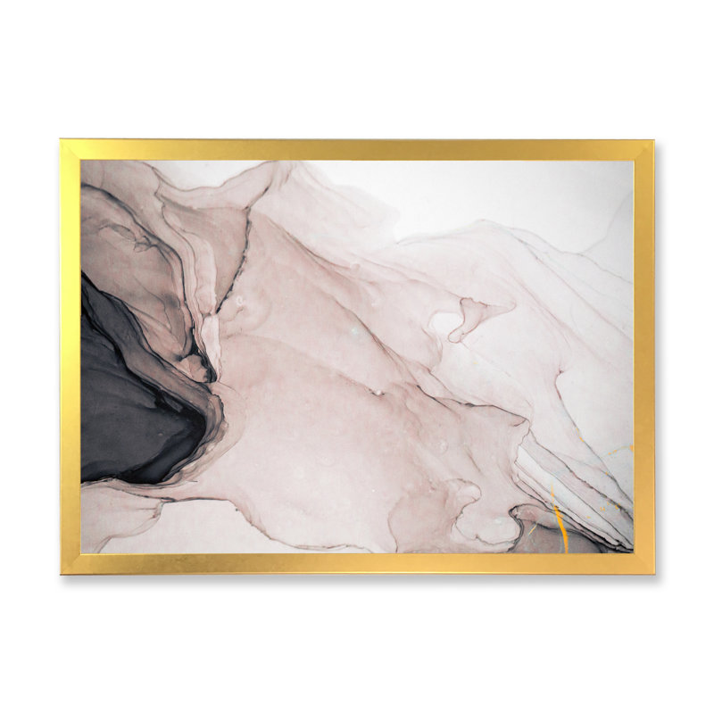 Gris et blanc marbré fluide - art mural moderne sur toile, H 8 po x l 12 po x P 1 po, Impression dorée sur toile encadrée