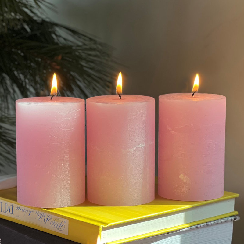 3 Piece Pillar Candle Set, Pale Pink
