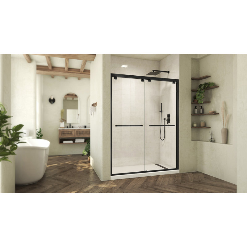 Abbey 60 in. Matte Black Frameless Sliding Shower Door