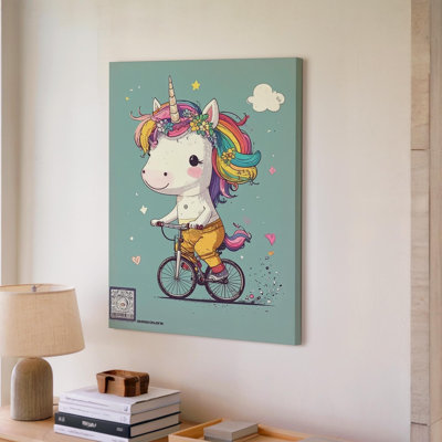 Wall Art Canvas Magical Unicorn Unicycle Canvaswhimsical Kids Ready To Hang Gallery Wrapped Home Decor Modern Design Premium Quality