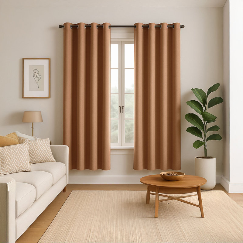 Linen Blend Blackout Curtain Panel Pair, Orange, 117cm Width x 160cm Drop