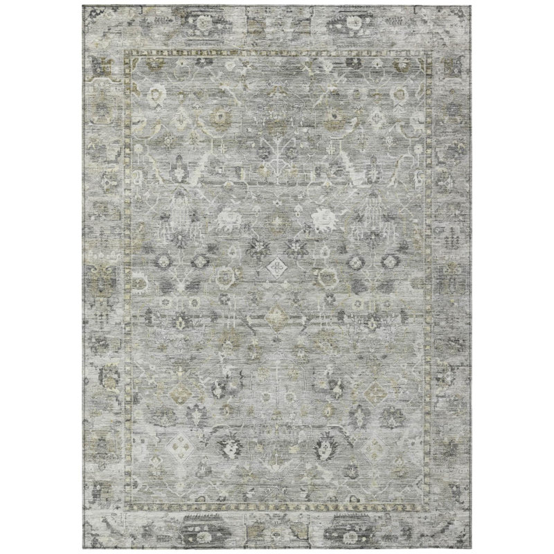 Tapis oriental lavable d'intérieur/extérieur, 90 x 150 cm, couleur étain, beige et ivoire
