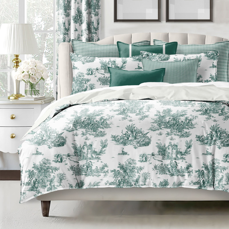 Ensemble d'édredon en coton Toile De Jouy, Noir, Édredon grand + 2 taies décoratives
