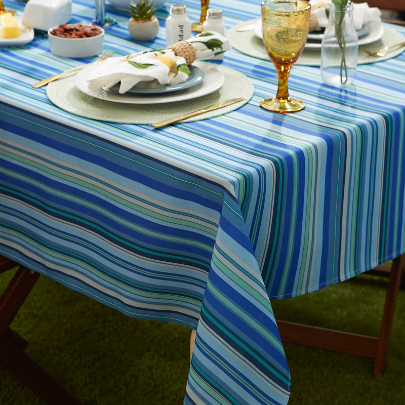 BLUE OCEAN STRIPE PRINT OUTDOOR TABLECLOTH 60 ROUND, Blue Ocean