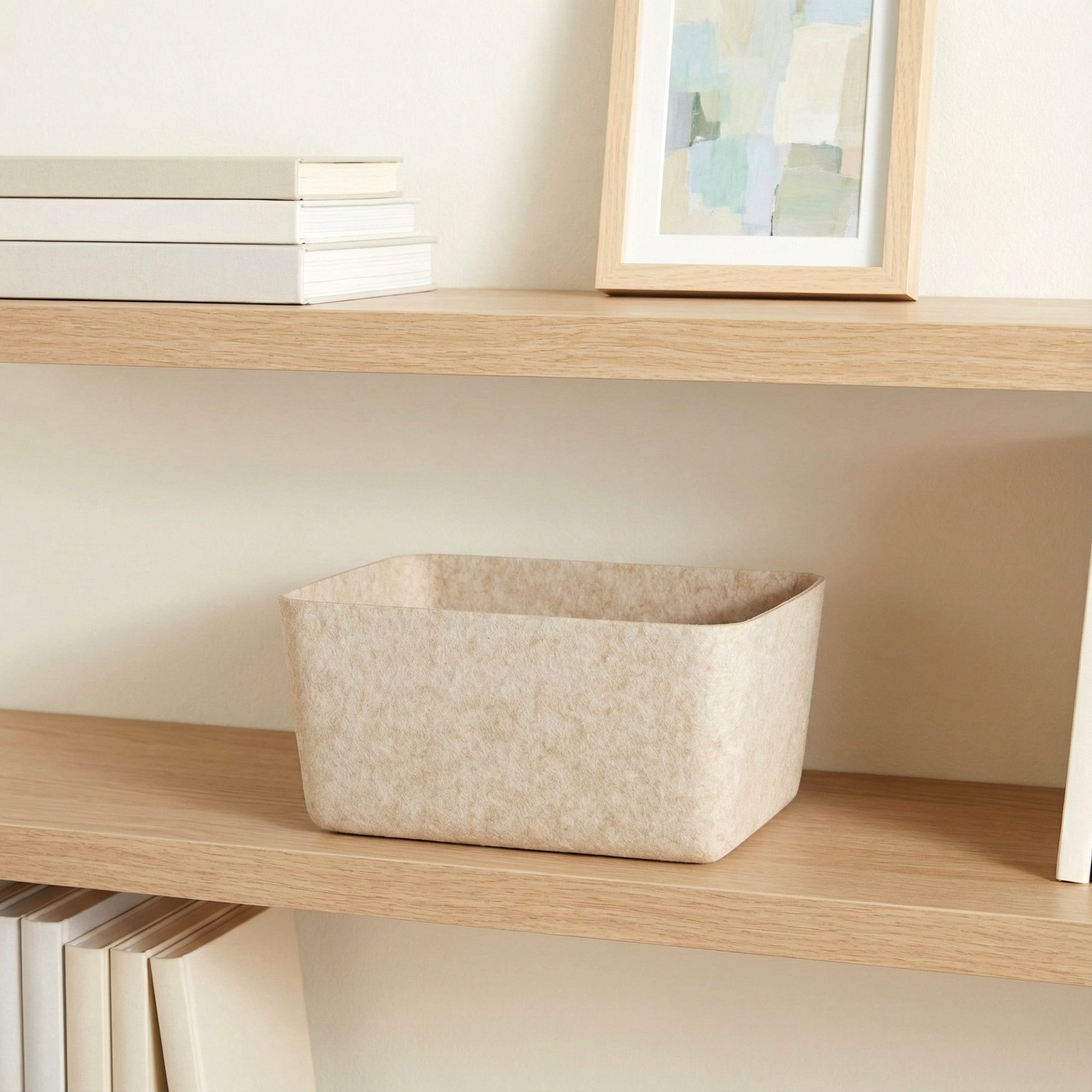 Sculpted Felt Storage Wide Bin, Stone