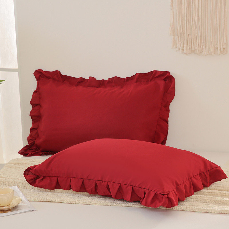 Burgundy Pillow Shams Standard Pillowcases 20x26inch Cute Ruffle Solid Pillow Cover Set of 2 Soft Red Pillowcases, Burgundy