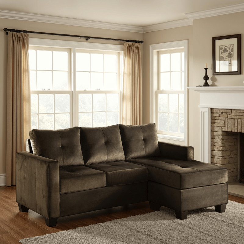 Canapé modulaire réversible de 78 po Modern & Contemporary, Brown Microfiber/Microsuede