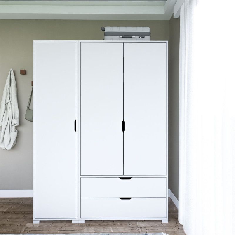Modern White Wardrobe with Numerous Shelves, 51.2 x 72.0 x 17.7 inches | 100% Melamine Coated Particle Board, Thickness: 0.7 inches | Wall-Mountable Design, Perfect for Stylish Home Organization and Storage Solutions