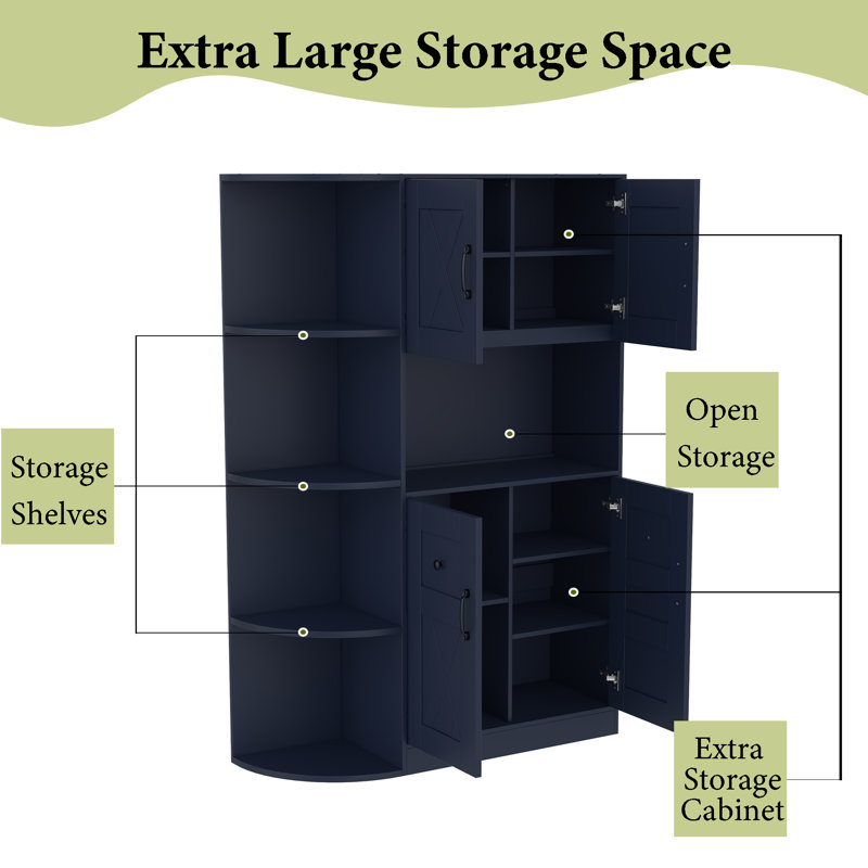 75"W Modular Hall Tree & Entryway Storage Cabinet With Seating Bench & 4 Hooks For Living Room And Hallway, Blue