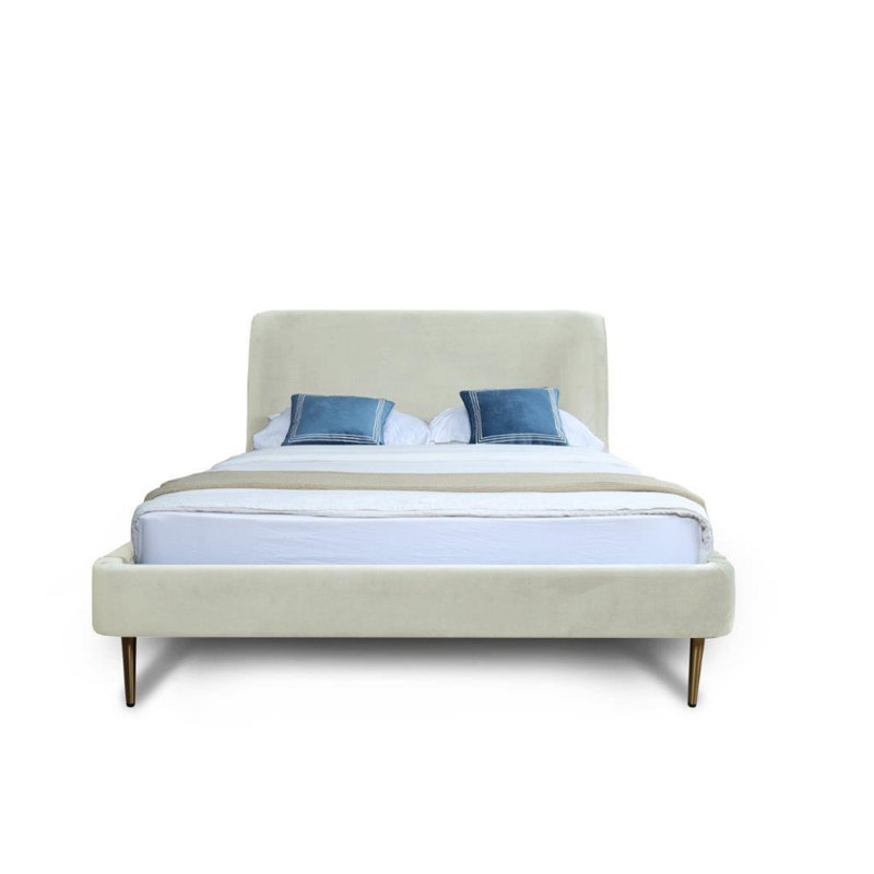 Lit tapissier en velours Heather, Crème, crème, Double