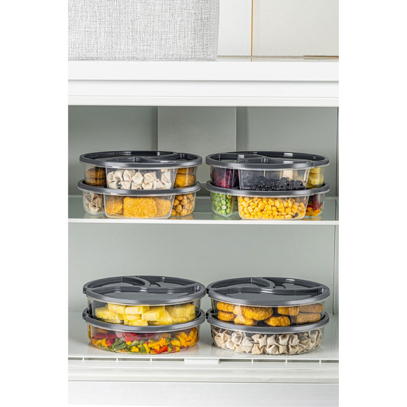 Ensemble de boîte de rangement durable (8 pièces), couleur anthracite, 8,3 x 8,3 x 2,0 pouces | 100% plastique sans BPA, va au lave-vaisselle | Idéal pour organiser la cuisine, le bureau et la maison, peu encombrant