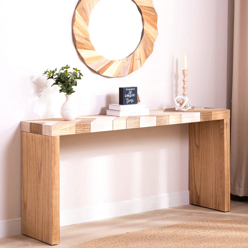 Console moderne, table d'entrée de 62 po avec plateau à chevrons et canapé en bois manufacturé