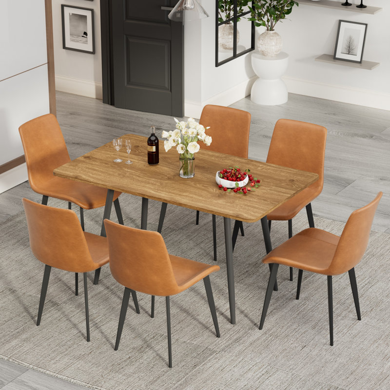Table de salle à manger rectangulaire en bois 47 po et chaise rembourrée en similicuir, 7, Brorn
